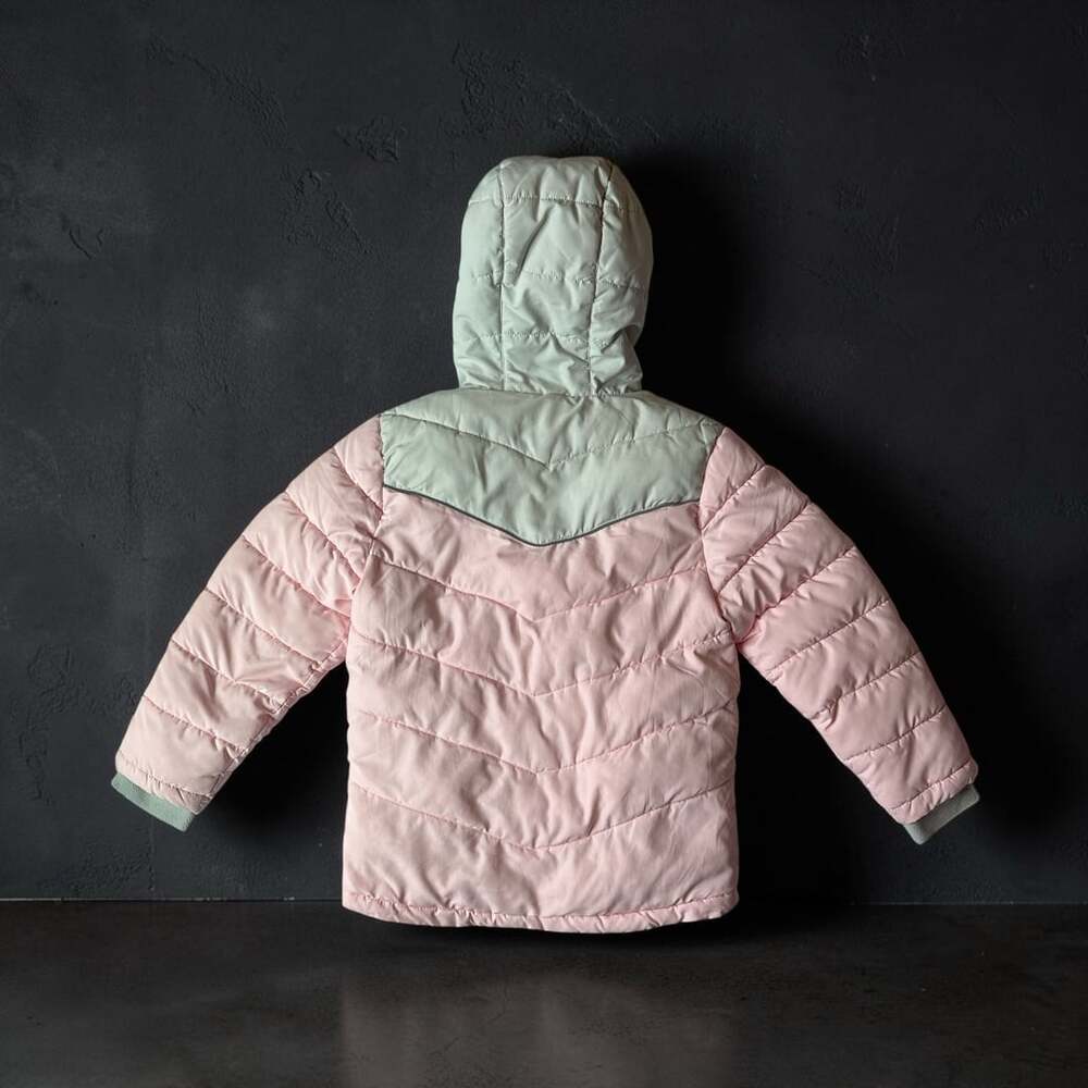Eddie Bauer Puffer Jacket Size L 12/14 Pink Gray Sherpa Lined Hood